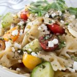 Mediterranean Pasta Salad | Step up your pasta salad game with this fresh and colorful Mediterranean pasta salad with a red wine vinegar and herb dressing! Homemade is always the best! | http://thechunkychef.com