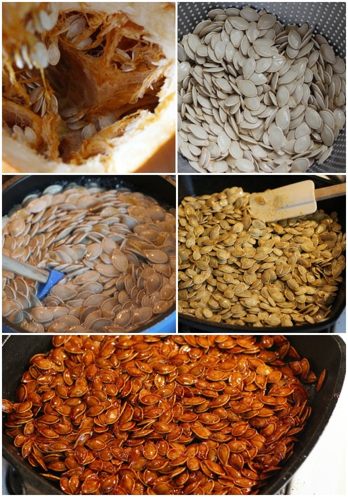 Spiced Honey Roasted Pumpkin Seeds | Waste not, want not... turn leftover pumpkins into a delicious treat! These roasted pumpkin seeds are deliciously savory, with hints of spice and honey!