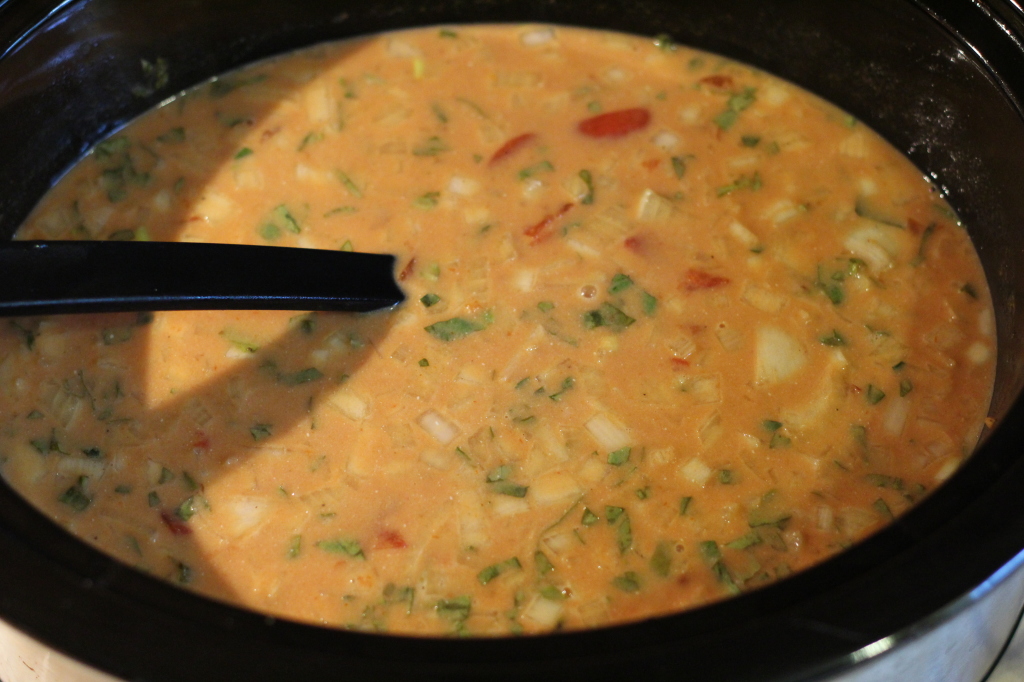 The soup as it's cooking in the crockpot