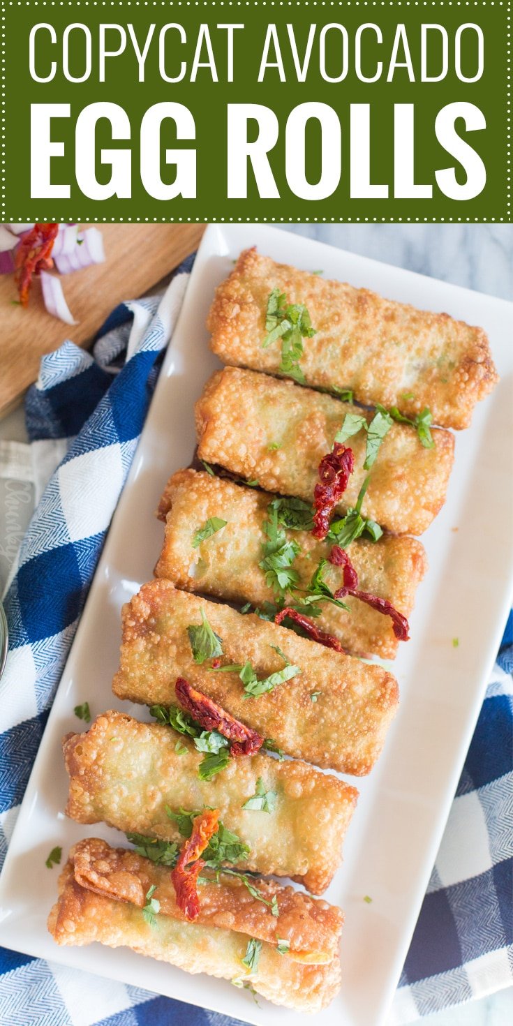 Copycat Avocado Egg Rolls | A copycat of The Cheesecake Factory's avocado egg rolls, this recipe is loaded with amazing flavors and served with the most delicious honey cilantro dipping sauce!  Not a spot on copycat, but one made with easy to find ingredients! | https://www.thechunkychef.com | #appetizer #copycat #eggroll #avocado #party