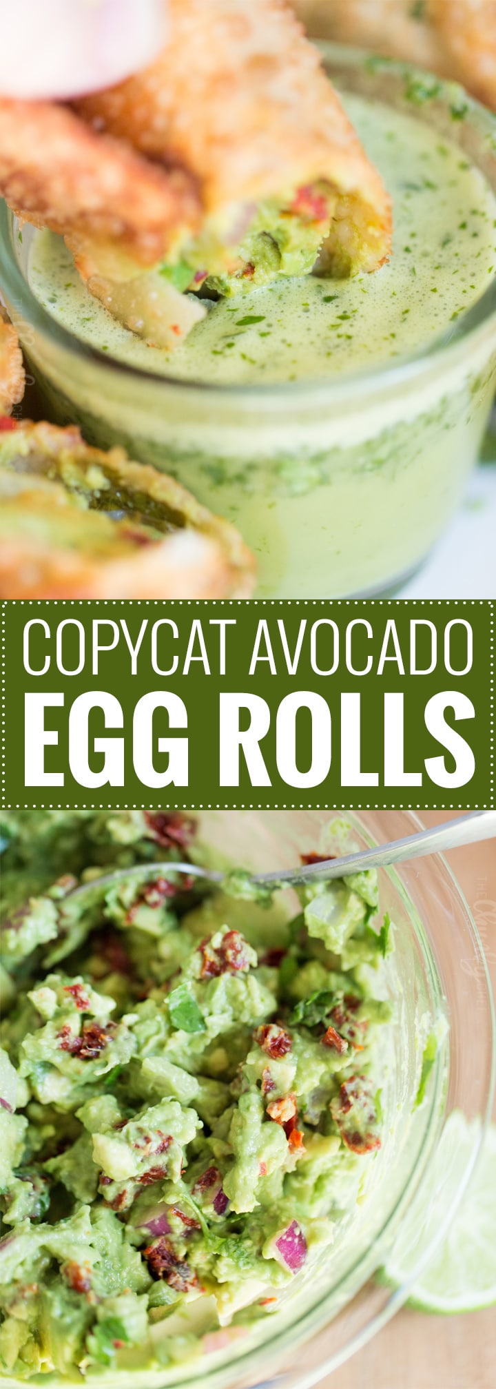 Copycat Avocado Egg Rolls | A copycat of The Cheesecake Factory's avocado egg rolls, this recipe is loaded with amazing flavors and served with the most delicious honey cilantro dipping sauce!  Not a spot on copycat, but one made with easy to find ingredients! | https://www.thechunkychef.com | #appetizer #copycat #eggroll #avocado #party