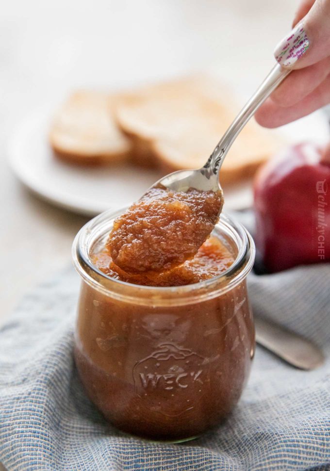 Spoonful of crockpot apple butter