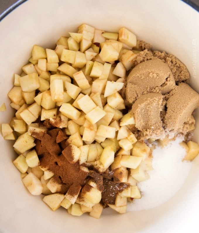 Apple butter ingredients in pot