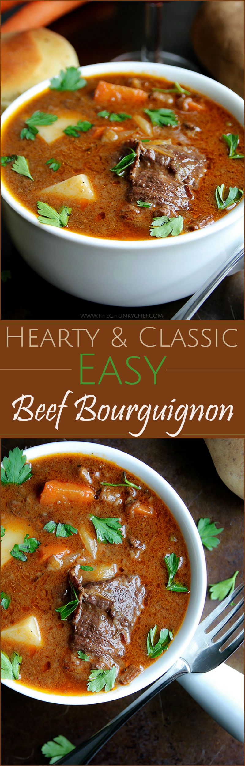 Beef Bourguignon | The Chunky Chef | Such a classic recipe... revamped a little bit and made easy to make for your whole family. Try this beef bourguignon soon!