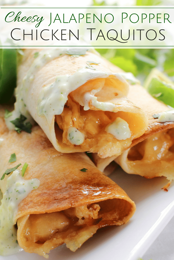 All the flavors of a cheesy jalapeno popper mixed with chicken and rolled up into crispy baked taquitos... and the filling is cooked in the slow cooker!