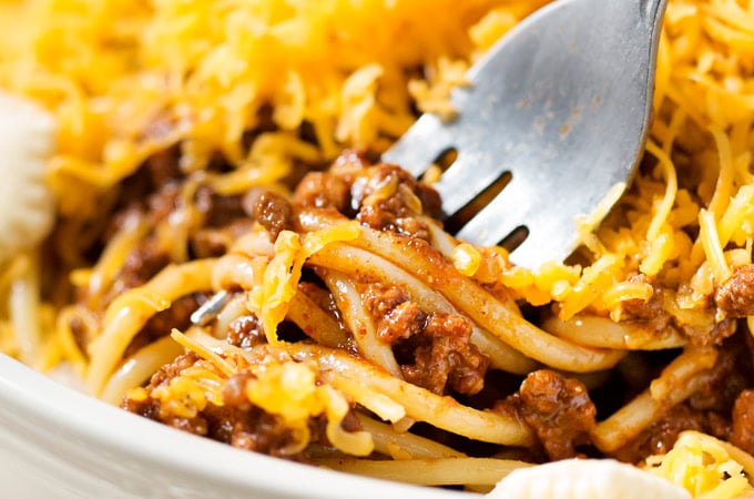 Copycat Skyline Cincinnati Chili | Unique and flavorful, this regional chili is rich, meaty, packed with spices, and can be served in so many ways!  Try Cincinnati's spin on chili! | https://www.thechunkychef.com | #dinner #cincinnati #chili #copycat #homemade #easyrecipe