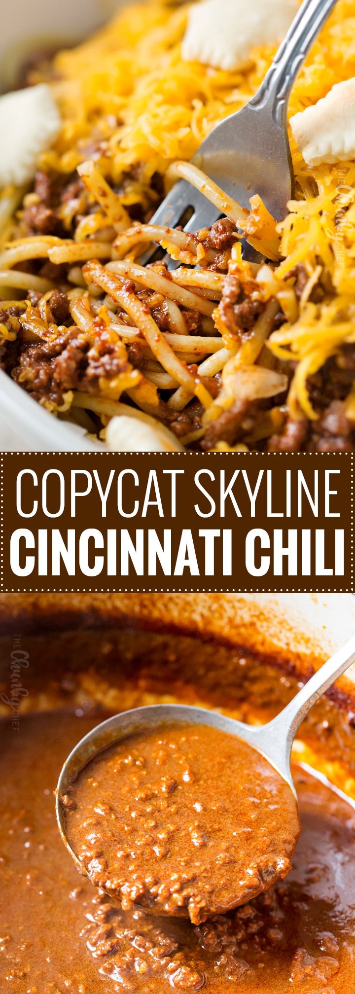Copycat Skyline Cincinnati Chili | Unique and flavorful, this regional chili is rich, meaty, packed with spices, and can be served in so many ways!  Try Cincinnati's spin on chili! | https://www.thechunkychef.com | #dinner #cincinnati #chili #copycat #homemade #easyrecipe
