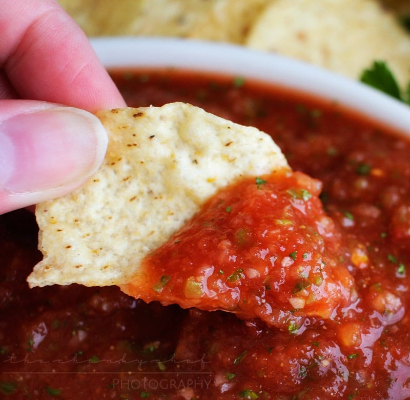 5 Minute Restaurant Salsa | The Chunky Chef | Bright and fresh, this salsa is the best you've ever tasted! So easy to make and it's sure to "wow" anyone you make it for!