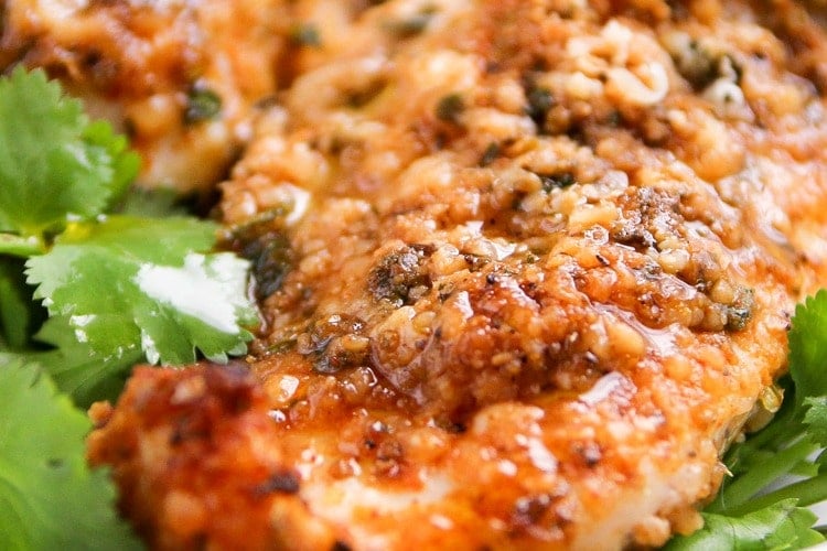 Low-Carb-Chicken-Tenders | These baked chicken tenders are coated in a deliciously savory crust, yet have zero breading, which makes for an awesomely low carb meal!