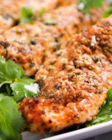 Low Carb Baked Chicken Tenders | These baked chicken tenders are coated in a deliciously savory crust, yet have zero breading, which makes for an awesomely low carb meal! | http://thechunkychef.com