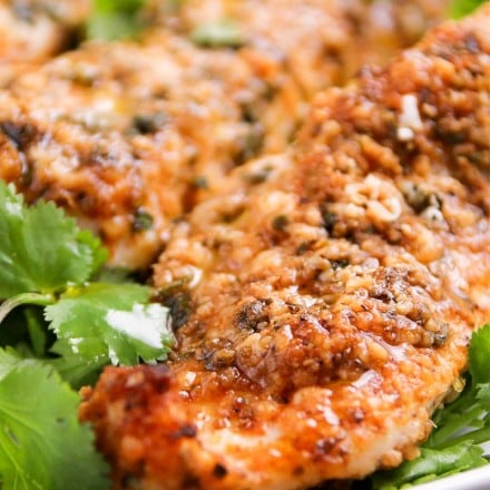 Low Carb Baked Chicken Tenders | These baked chicken tenders are coated in a deliciously savory crust, yet have zero breading, which makes for an awesomely low carb meal! | http://thechunkychef.com