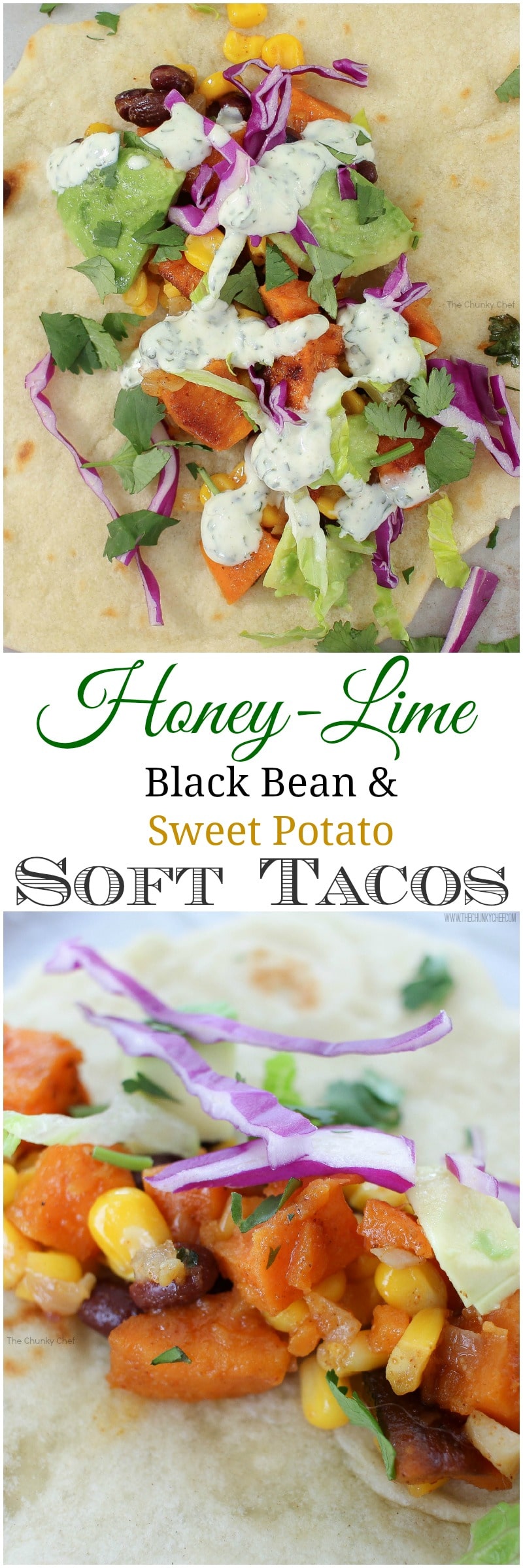 An absolutely delicious vegetarian soft taco that even meat-eaters will LOVE! Sweet potatoes mixed with protein packed black beans make these extra hearty!