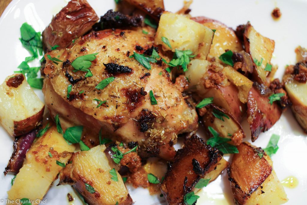 Spanish Chicken - A simple and delicious way to roast chicken... this Spanish chicken is packed with the flavors of chorizo, potatoes, onion and oranges