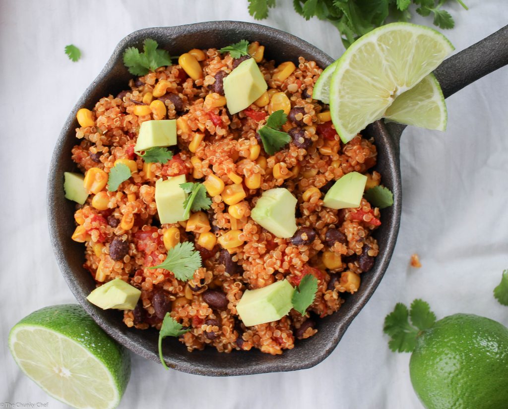 One Pan Mexican Quinoa Skillet - How would you like to have a simple, yet incredibly flavorful vegetarian dish that will more than satisfy you... all cooked in one pan?  Easy cleanup!