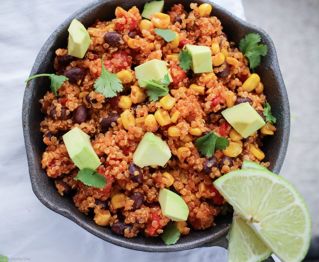 One Pan Mexican Quinoa Skillet - How would you like to have a simple, yet incredibly flavorful vegetarian dish that will more than satisfy you... all cooked in one pan?  Easy cleanup!