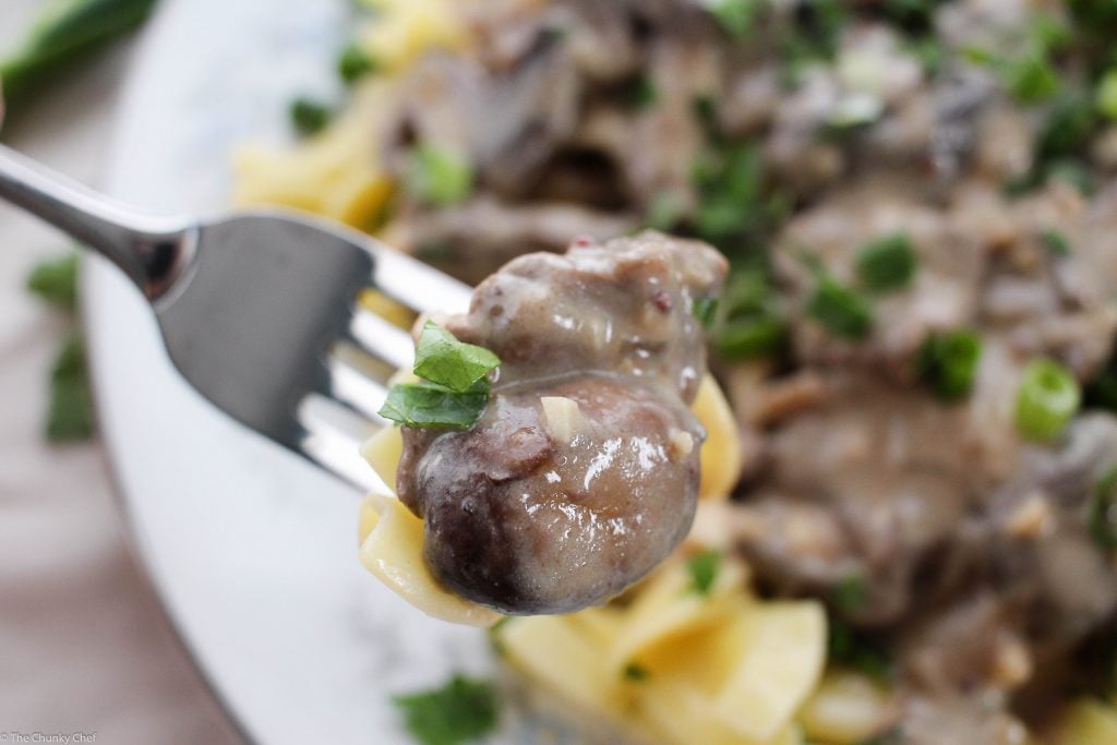 Quick and Easy Beef Stroganoff - Creamy and deeply flavorful, whip up a plate of this beef stroganoff tonight!  It's easy to make and guaranteed to make you want seconds!