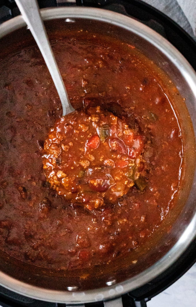 Ladle of instant pot chili