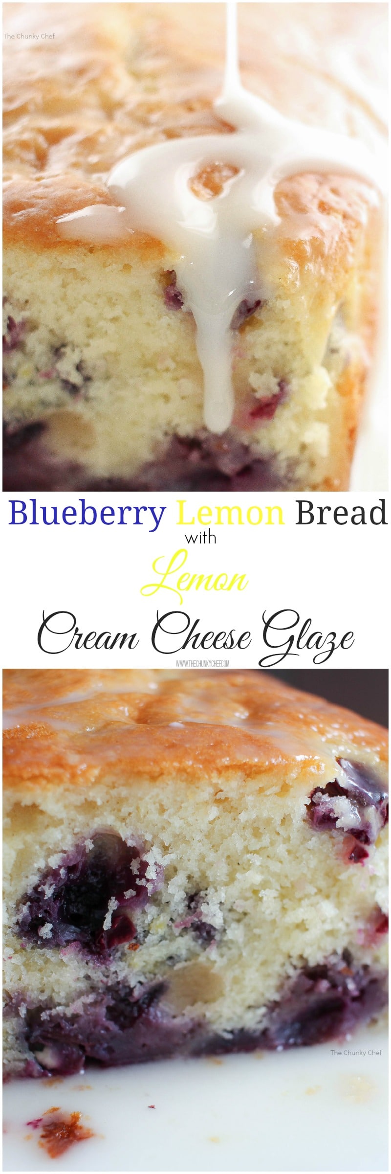 Blueberry Lemon Bread - Sweet bread studded with fresh blueberries, hints of lemon, and drizzled with a decadent lemon cream cheese glaze