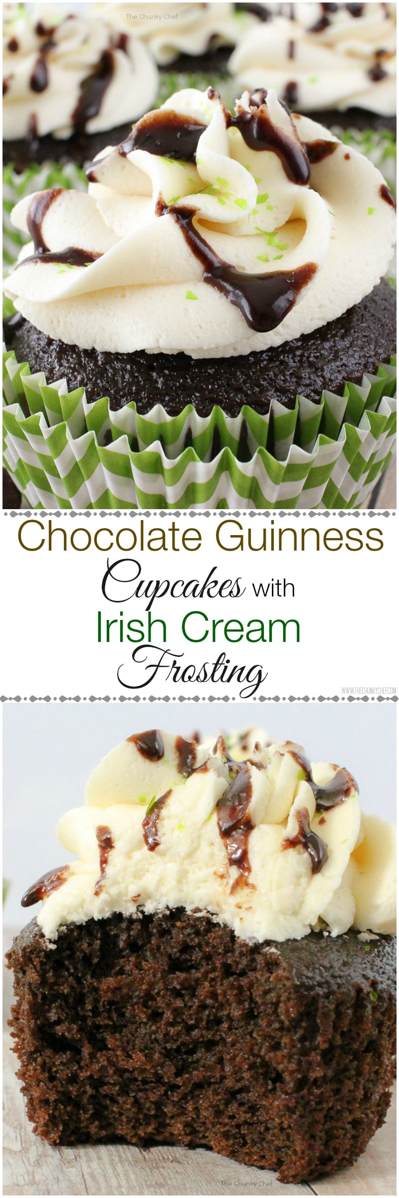 Guinness Cupcakes with Bailey's Frosting and Chocolate Drizzle The Chunky Chef
