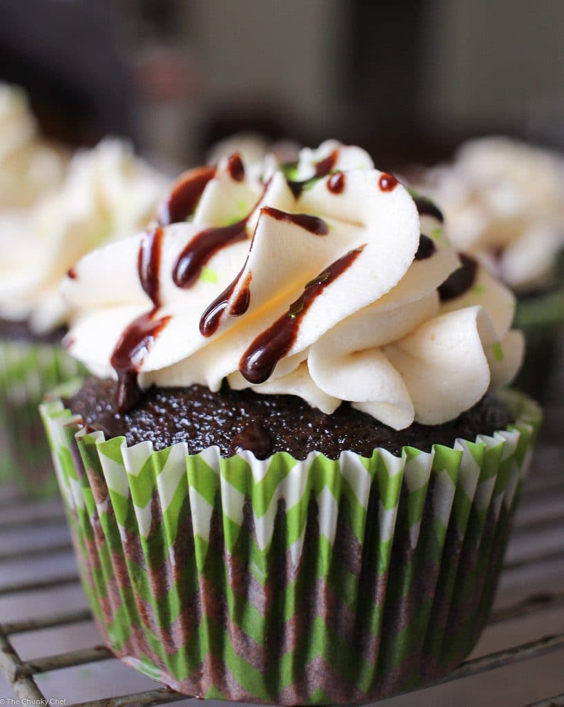 Guinness Cupcakes with Bailey's Frosting and Chocolate Drizzle The