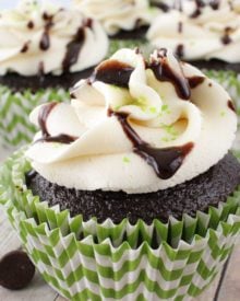 Cupcakes get an incredible deep chocolate flavor from some Guinness, and they're topped off with a rich Irish Cream frosting and a chocolate sauce drizzle.