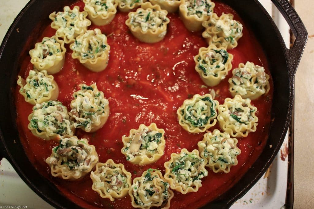 Savory mushrooms, spinach and cheese are rolled up in pasta and baked in a delicious marinara sauce. A dish so hearty, you won't realize it's vegetarian!