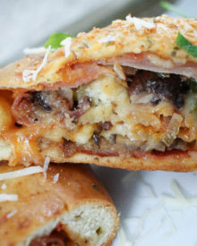 All the flavors of a works pizza, wrapped up in a delicious homemade crust, baked and seasoned to perfection!