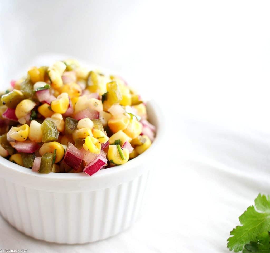 Sweet with a kick... this corn and poblano salsa has a wonderful roasted flavor!  