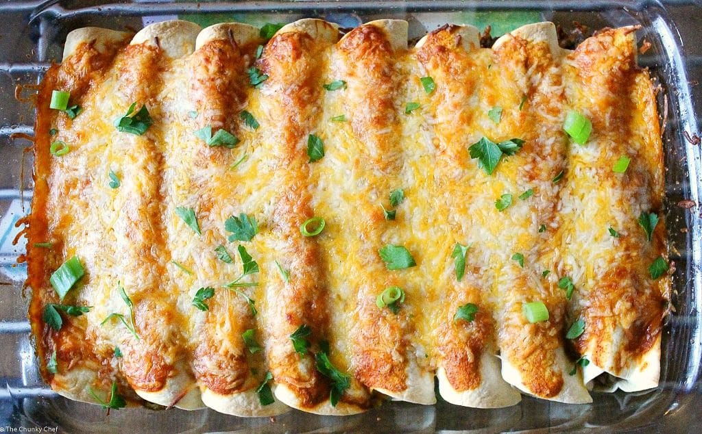 Beef Enchiladas with Homemade Enchilada Sauce - The Chunky Chef
