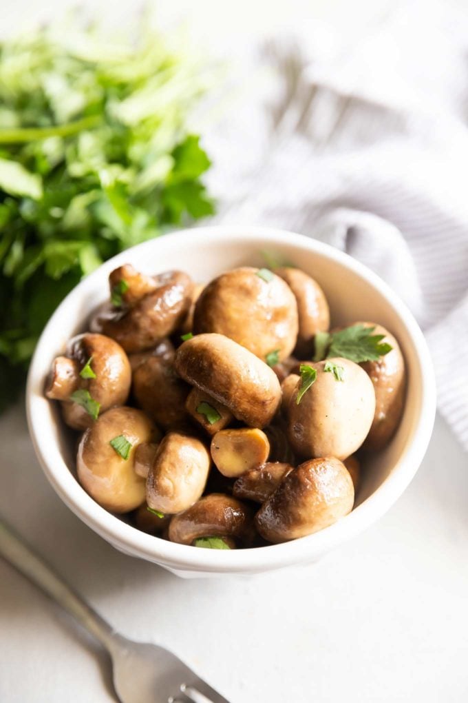 Bowl of slow cooked mushrooms
