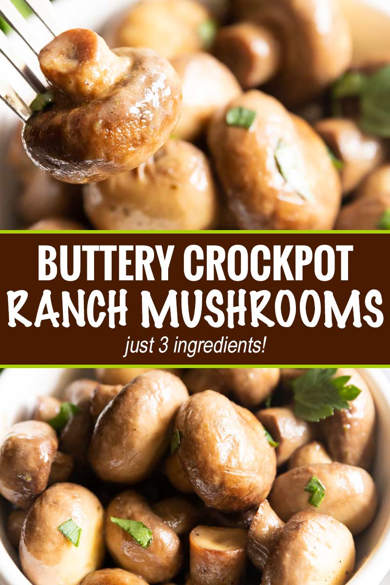 Buttery Crockpot Ranch Mushrooms - This quick and easy side dish is made using only 3 simple ingredients!  Buttery, and full of ranch flavor, the crockpot does the work for you with this mushroom side dish! #sidedish #crockpot #slowcooker #easyrecipe #3ingredient