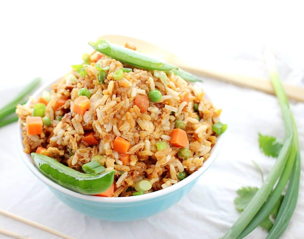 No need to order takeout... make your own chicken fried rice that tastes about 1000x better!