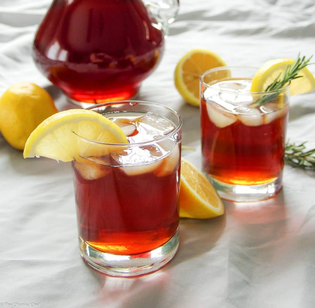 The classic sweet iced tea gets a refreshing twist from the addition of a lemon and rosemary simple syrup.  Prepare to drink your new favorite tea!