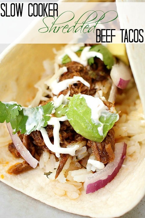 Perfect for Cinco de Mayo or any other occasion... these shredded beef tacos are amazing! The slow cooker makes these so tender and flavorful!
