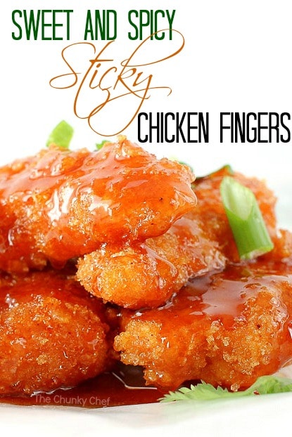 Simply put... you have to try these sweet and spicy sticky chicken fingers. Now. Today!! You'll love the sticky sauce with hints of sweetness and spice.
