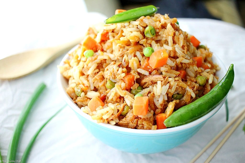 No need to order takeout... make your own chicken fried rice that tastes about 1000x better!