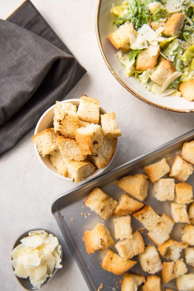 Homemade garlic croutons for caesar salad