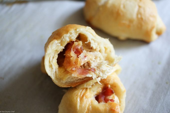 These chicken and bacon ranch stuffed crescent rolls are flaky, buttery and full of flavor!