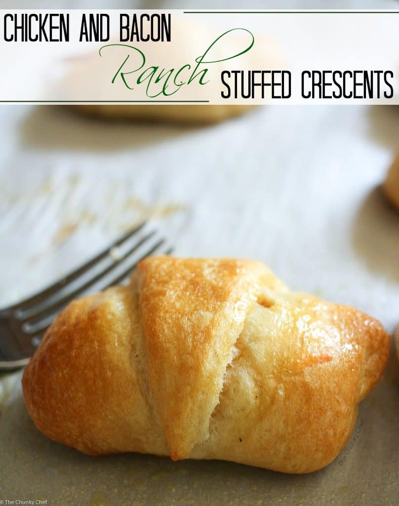 These chicken and bacon ranch stuffed crescent rolls are flaky, buttery and full of flavor! 