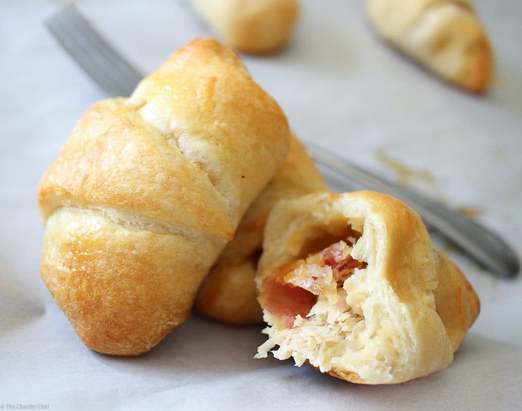 These chicken and bacon ranch stuffed crescent rolls are flaky, buttery and full of flavor! 