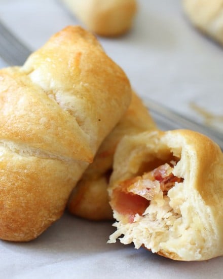 These chicken and bacon ranch stuffed crescent rolls are flaky, buttery and full of flavor!