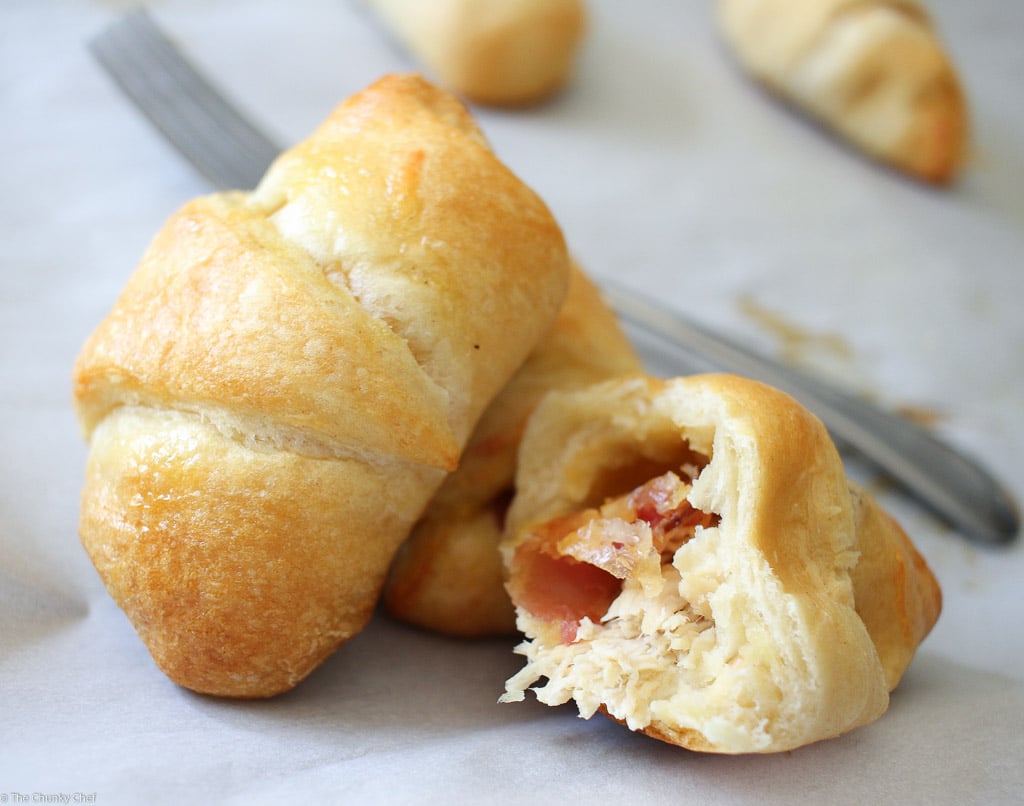 These chicken and bacon ranch stuffed crescent rolls are flaky, buttery and full of flavor!