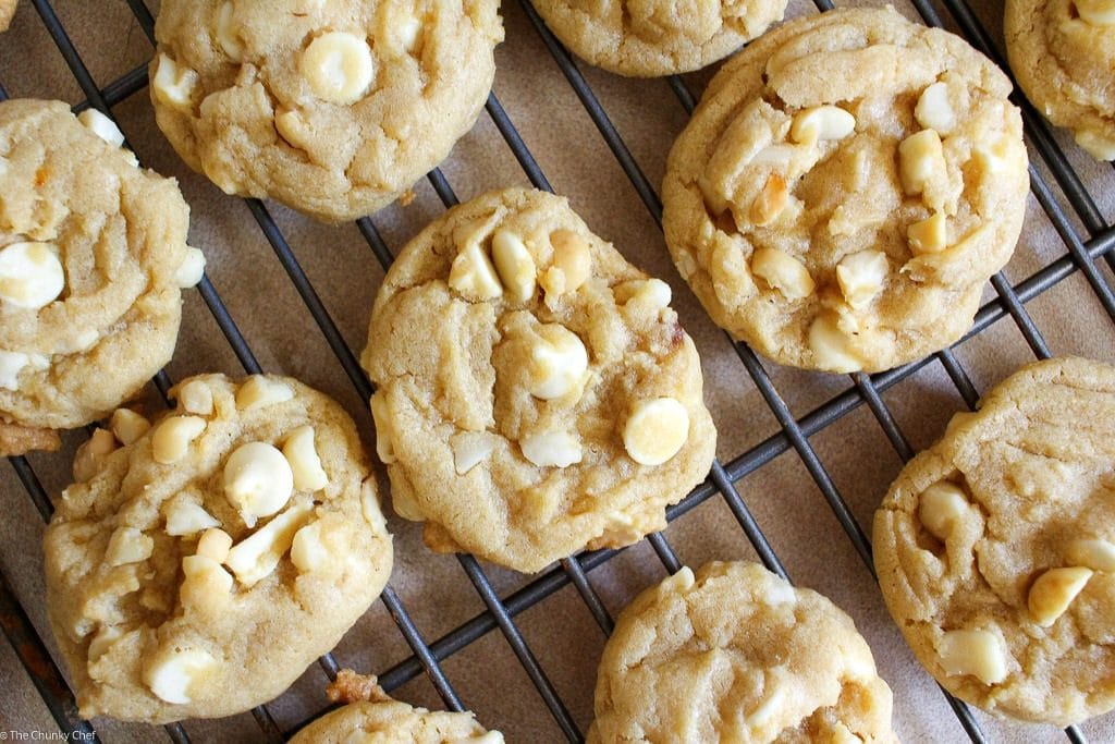 The ultimate white chocolate macadamia nut cookies... baked to soft and chewy perfection!