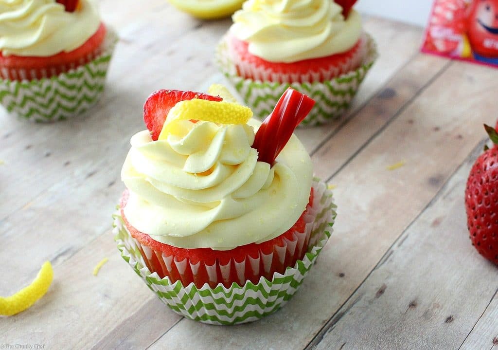 Deliciously moist with a few surprise ingredients, you have to try these strawberry lemonade cupcakes! It's like taking a bite out of summer :)