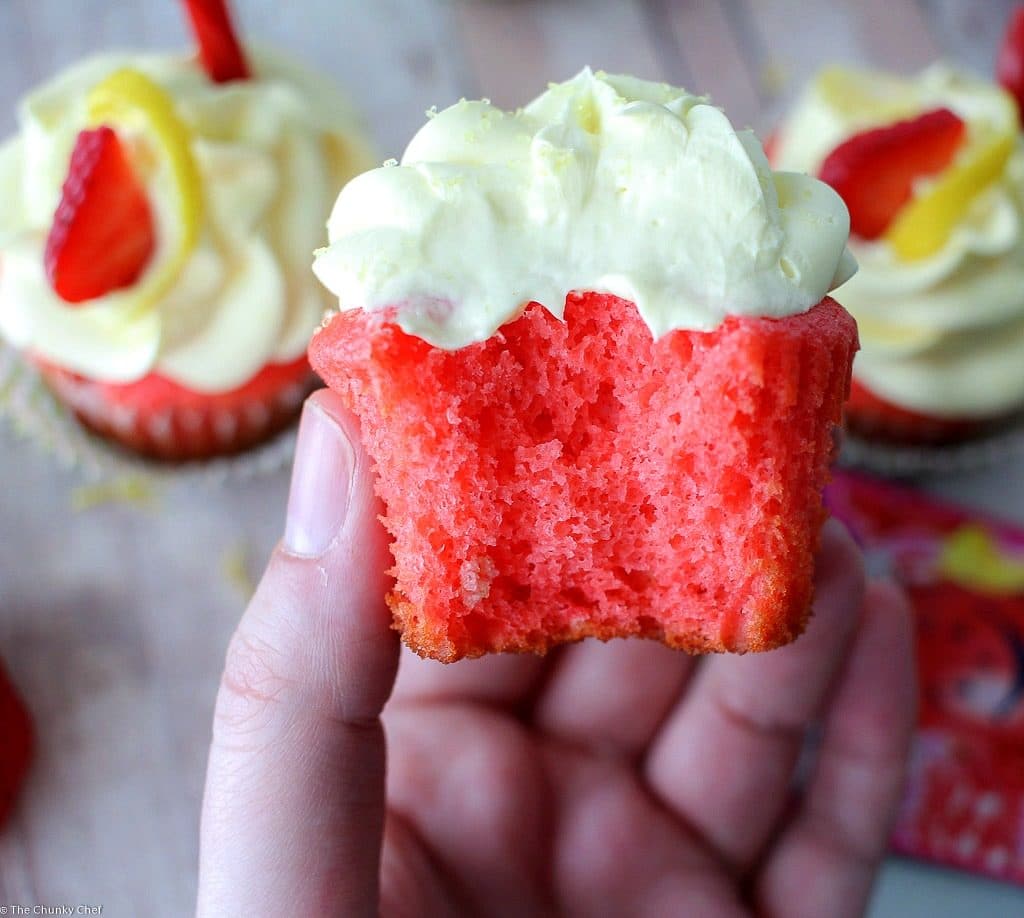 Deliciously moist with a few surprise ingredients, you have to try these strawberry lemonade cupcakes! It's like taking a bite out of summer :)