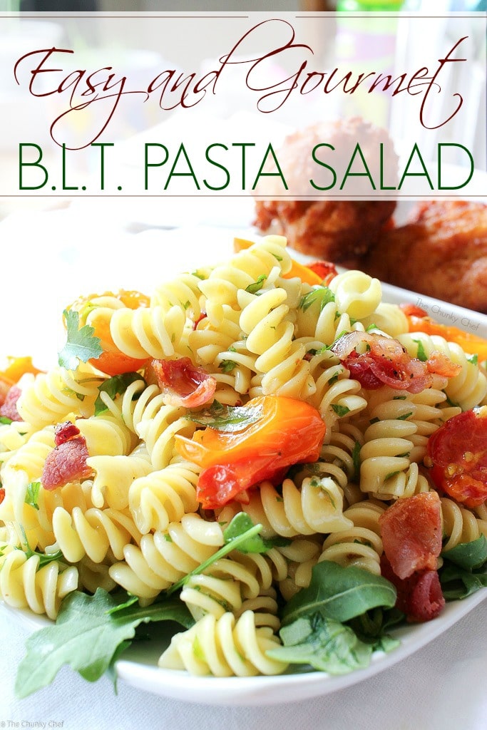 A light, fresh, and mayo-free pasta salad with all the flavor notes of your favorite gourmet BLT!! Bring this to your next party!