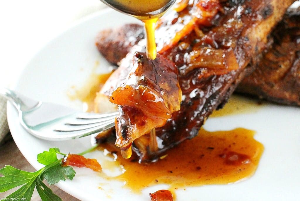 Marinated chicken, grilled to perfection and drizzled with a spicy honey bacon glaze.  This glazed chicken will be a family favorite!
