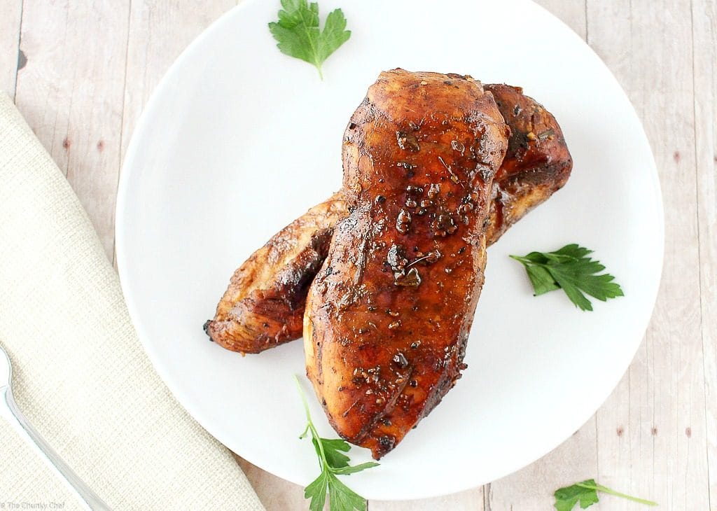 Marinated chicken, grilled to perfection and drizzled with a spicy honey bacon glaze.  This glazed chicken will be a family favorite!