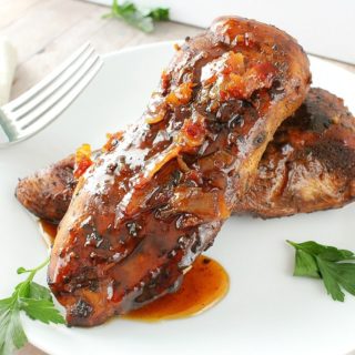 Marinated chicken, grilled to perfection and drizzled with a spicy honey bacon glaze. This glazed chicken will be a family favorite!