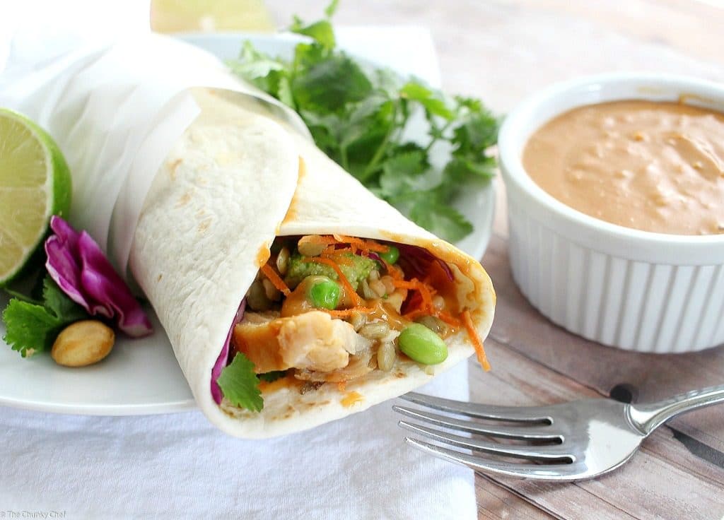 A 5 minute dinner or lunch? Is that even possible? Yes it sure is! Try these spicy Thai peanut chicken wraps... light on time, but crazy good flavor!